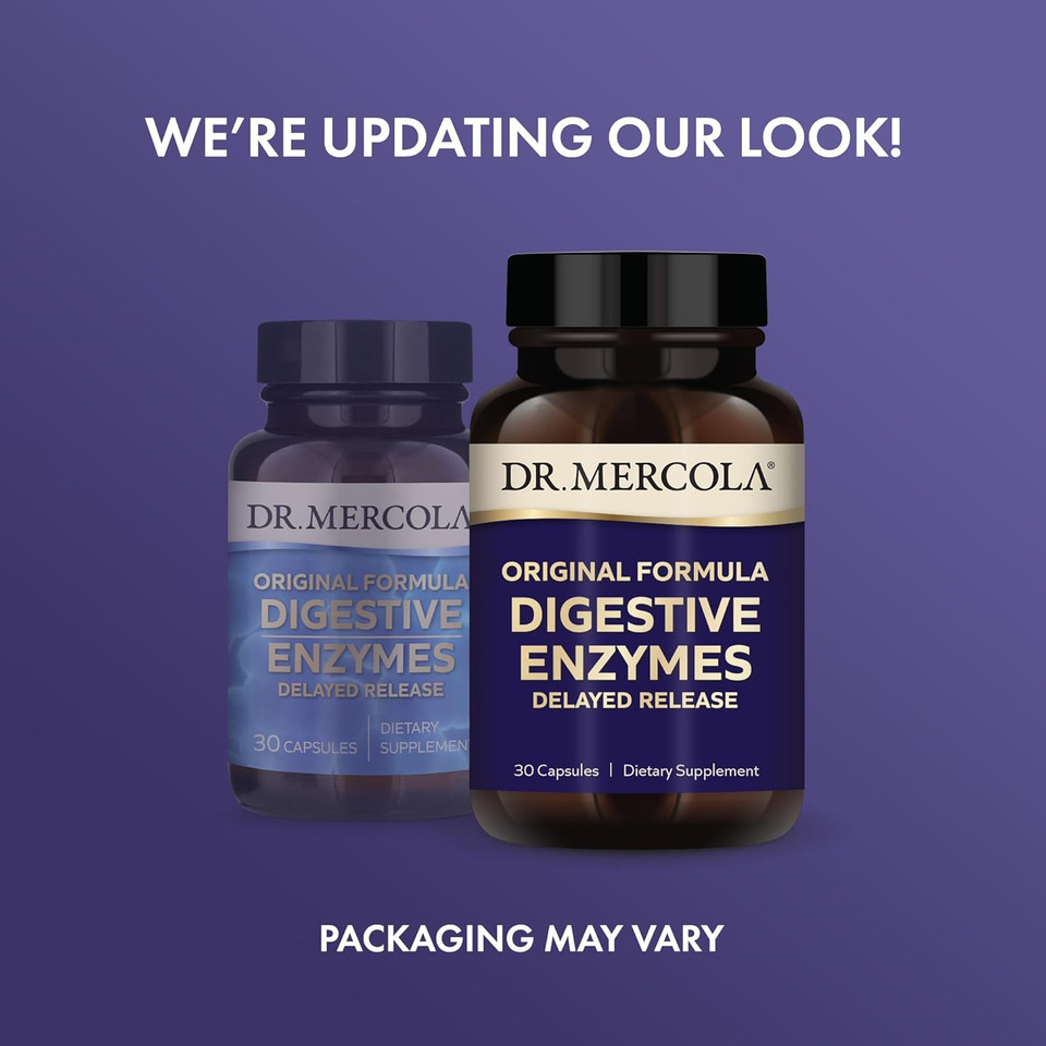 Dr. Mercola Digestive Enzymes, 30 Servings (30 Capsules), Original Formula, Delayed Release, Dietary Supplement, Supports Healthy Immune Function, Non-Gmo