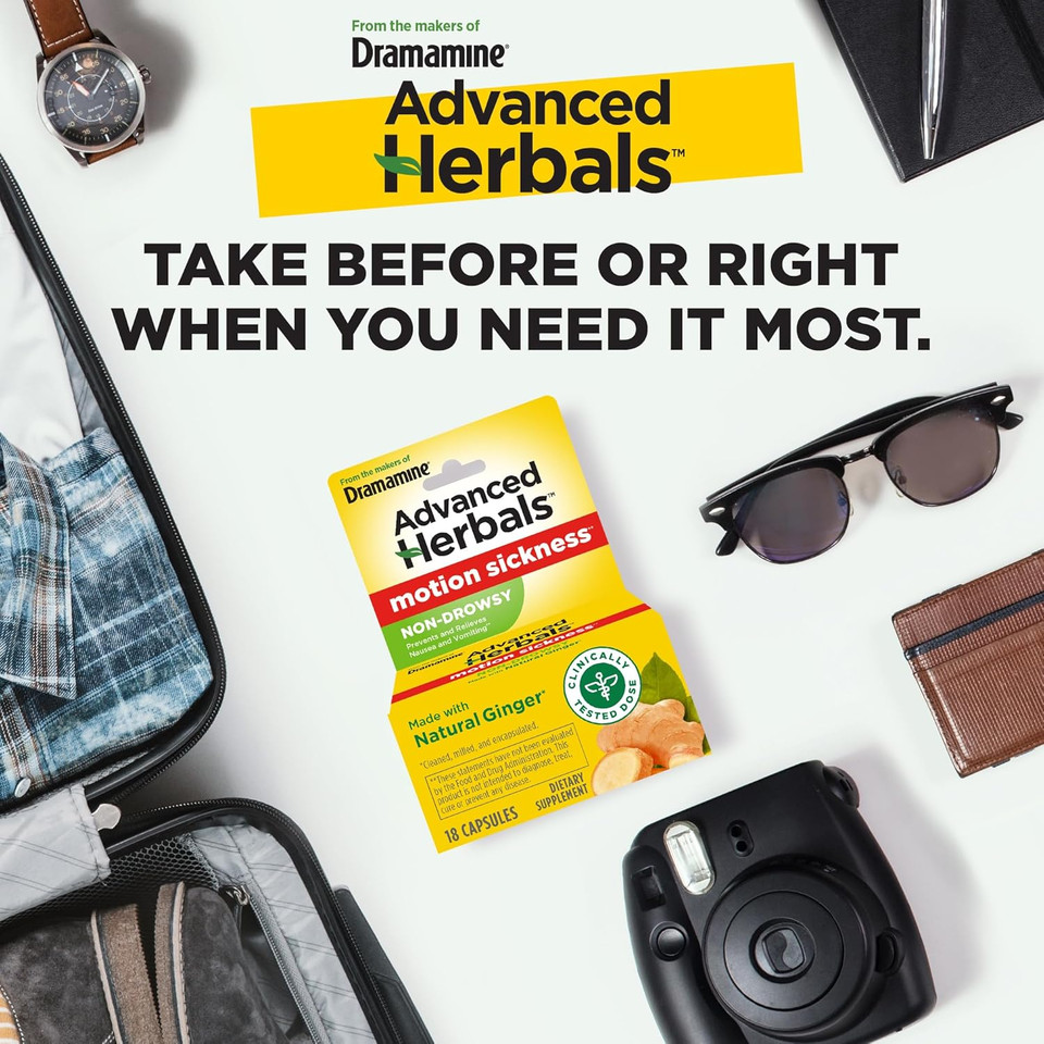 From The Makers Of Dramamine, Advanced Herbals, Non-Drowsy, Motion Sickness Relief, Made With Natural Ginger, 18 Count