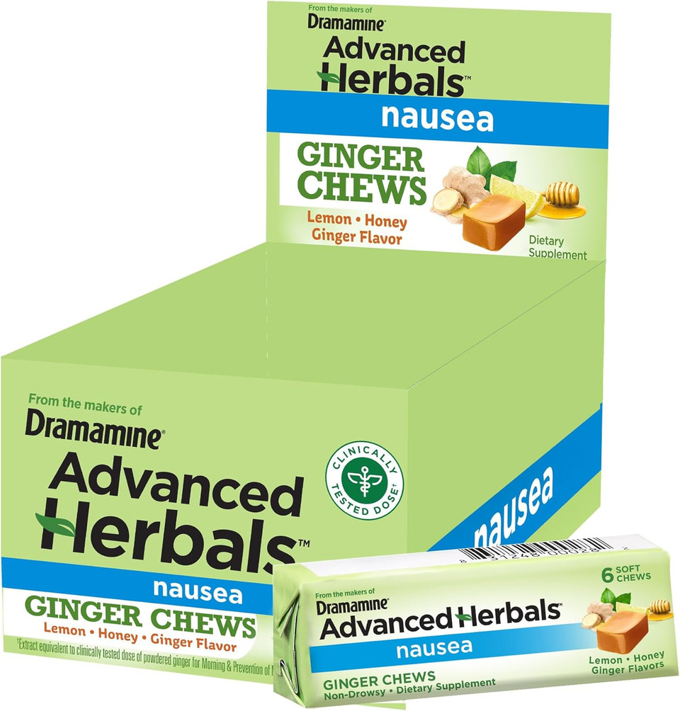 From The Makers Of Dramamine, Advanced Herbals, Nausea And Stress Support With Ginger And Ashwagandha, Tropical Fruit And Ginger Flavored Lozenges, 20 Ct