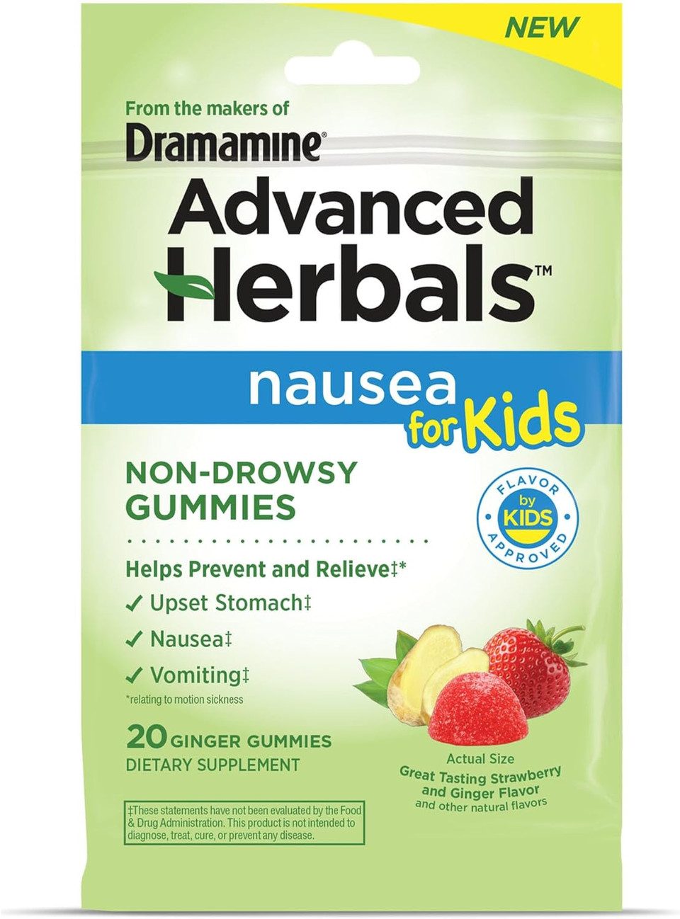 From The Makers Of Dramamine, Advanced Herbals, Ginger Chews, Nausea Relief Soft Chews Lemon-Honey-Ginger, 20 Count