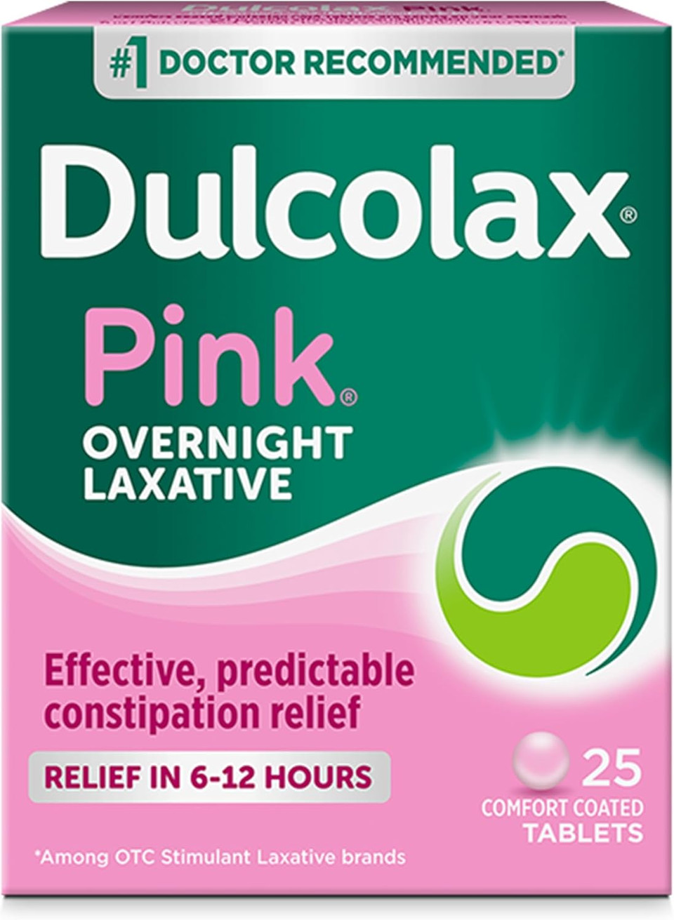 Dulcolax Pink Stimulant Laxative Tablets, Predictable & Effective Constipation Relief, Relieves Straining & Bloating, Bisacodyl 5 Mg, 25 Count