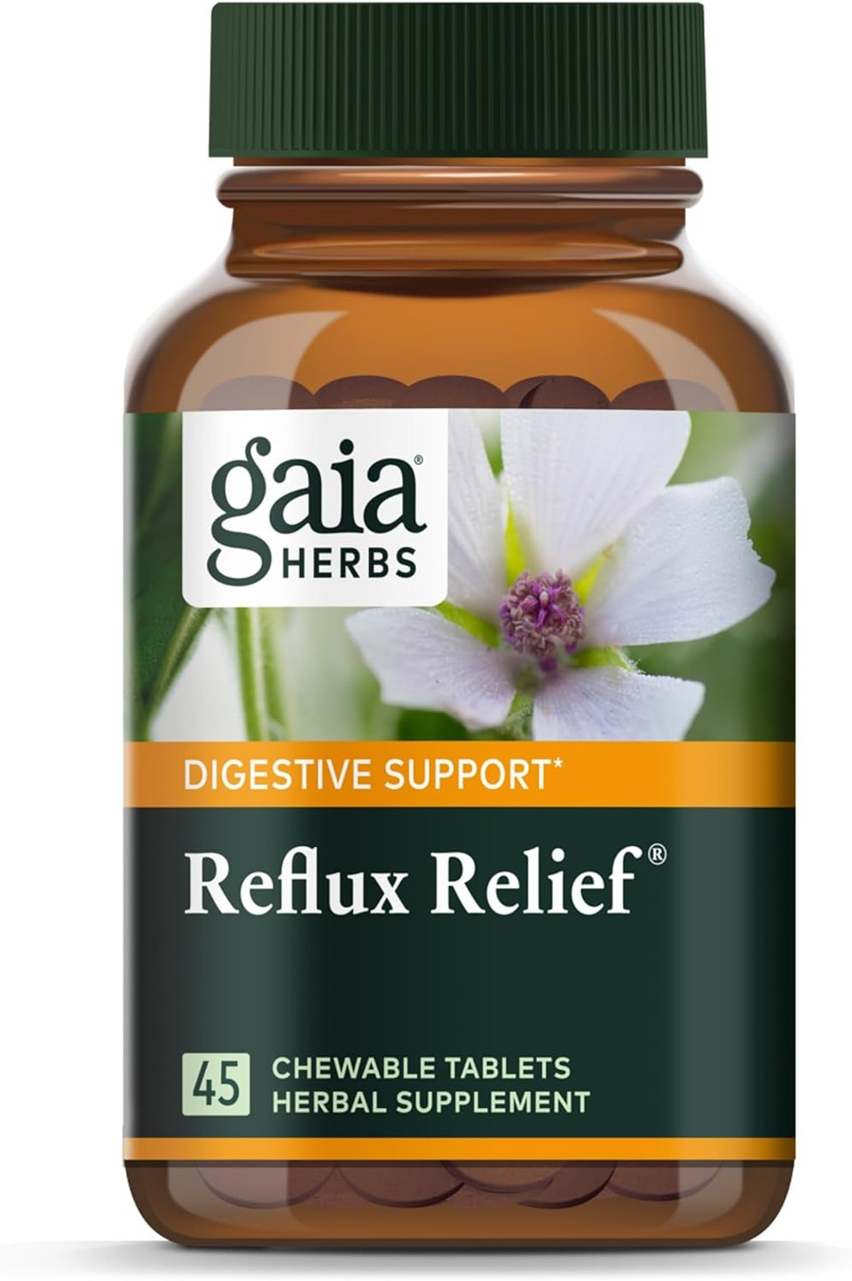 Gaia Herbs Reflux Relief - With Marshmallow Root, Chamomile, Aloe, Licorice, And High Mallow - Helps With Occasional Heartburn And Relieve Indigestion - 45 Chewable Tablets (45-Day Supply)