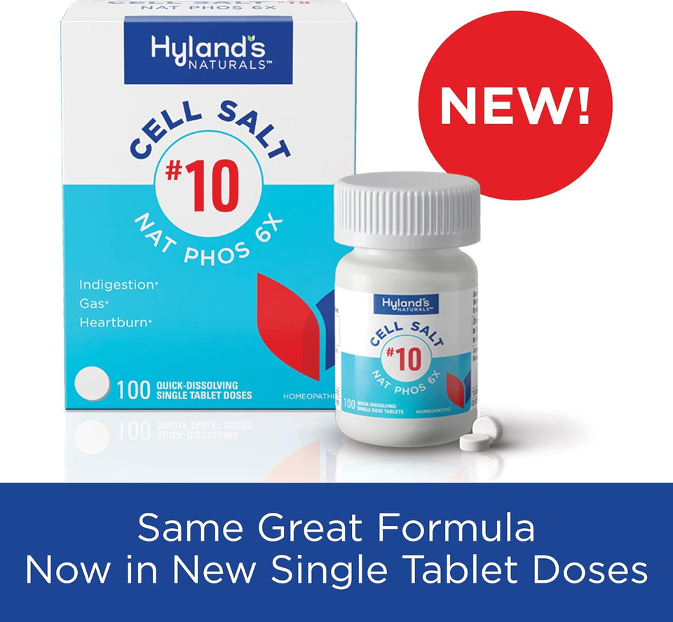 Hyland'S No.10 Cell Salt Nat Phos 6X Tablets, Natural Relief Of Heartburn, Gas, And Indigestion, Quick Dissolving Tablets, 100 Count