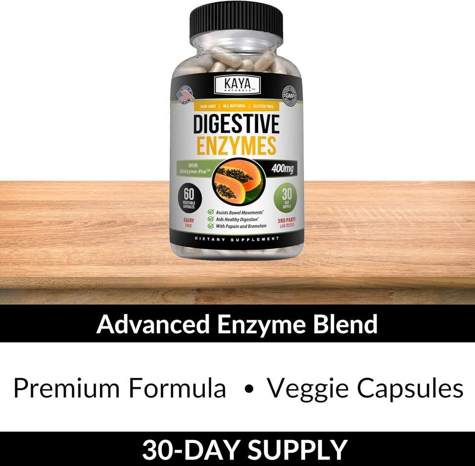 Kaya Naturals Digestive Enzymes With Prebiotics & Probiotics - Constipation & Bloating Relief - Weight Management Pills For Women & Men - Aids Immune Function - Digestion Support - 60 Veggie Capsules