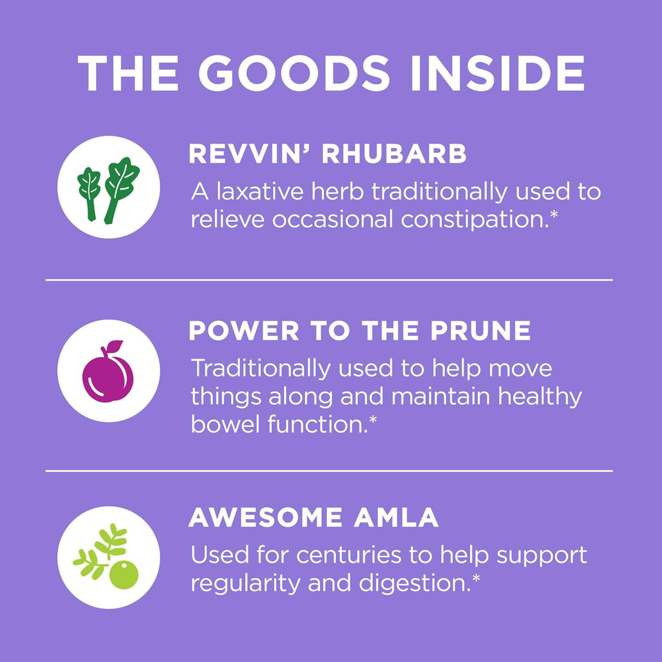 Olly Keep It Moving Constipation Relief, Rhubarb, Prunes, Amla - Plum Berry Flavor - 30Ct