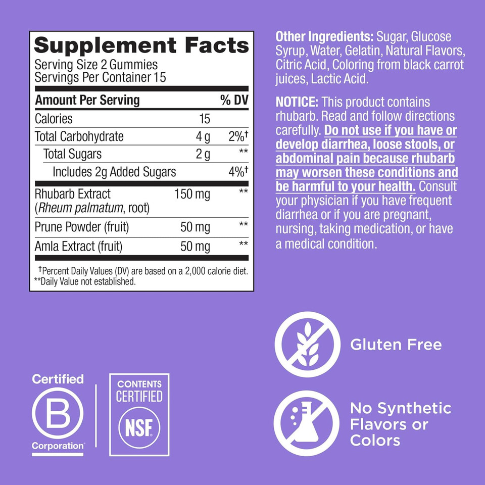 Olly Keep It Moving Constipation Relief, Rhubarb, Prunes, Amla - Plum Berry Flavor - 30Ct