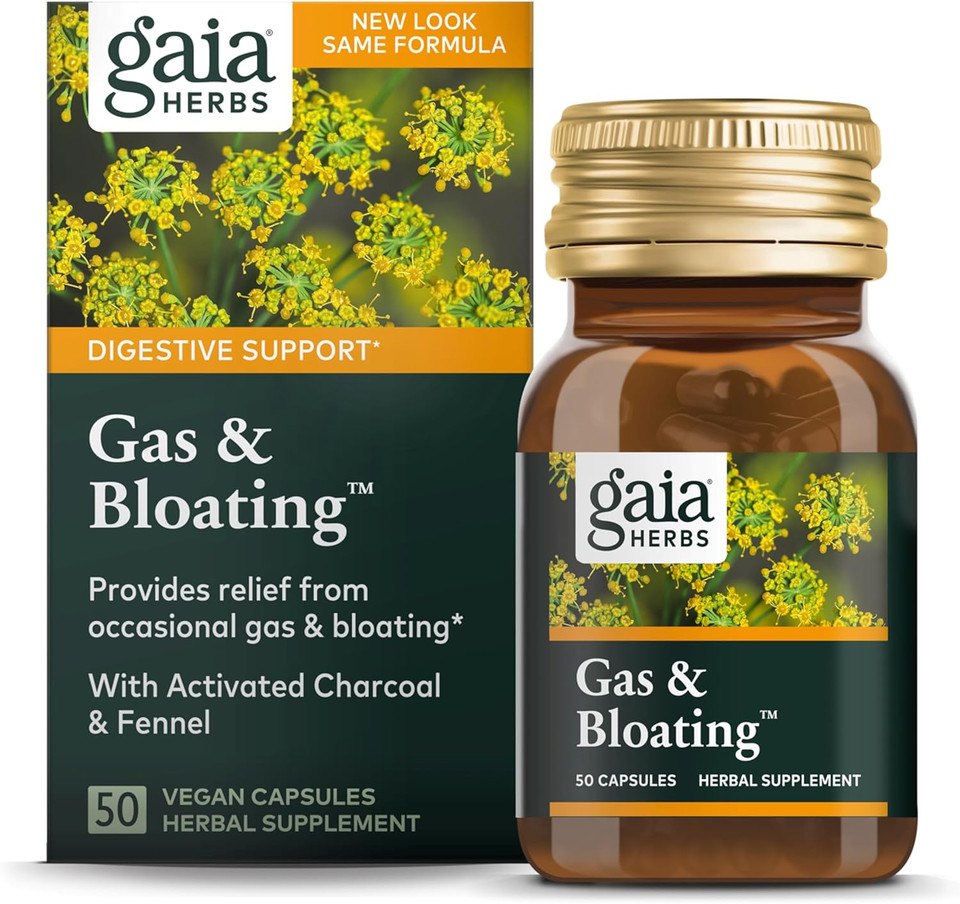 Gaia Herbs Gas & Bloating - Provides Relief From Occasional Gas And Bloating - With Activated Charcoal, Fennel, Chamomile, Cumin, And Peppermint Leaf Essential Oil - 50 Vegan Capsules (25-Day Supply)