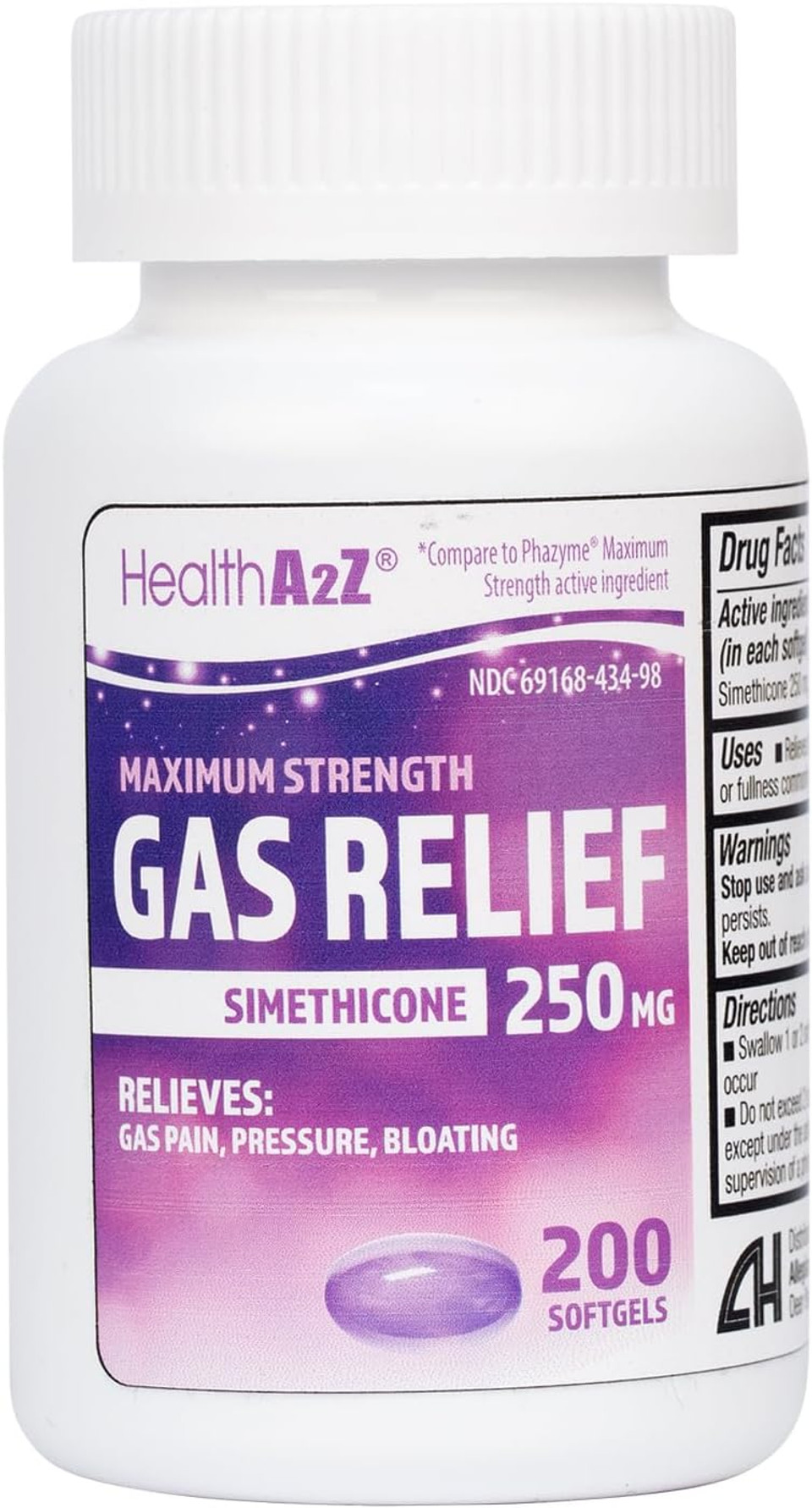 Healtha2Zã¢Â® Gas Relief Simethicone 250Mg | Maximum Strength | Fast Gas Relief | Relieve Symptoms Naturally (200 Softgels (Pack Of 1))