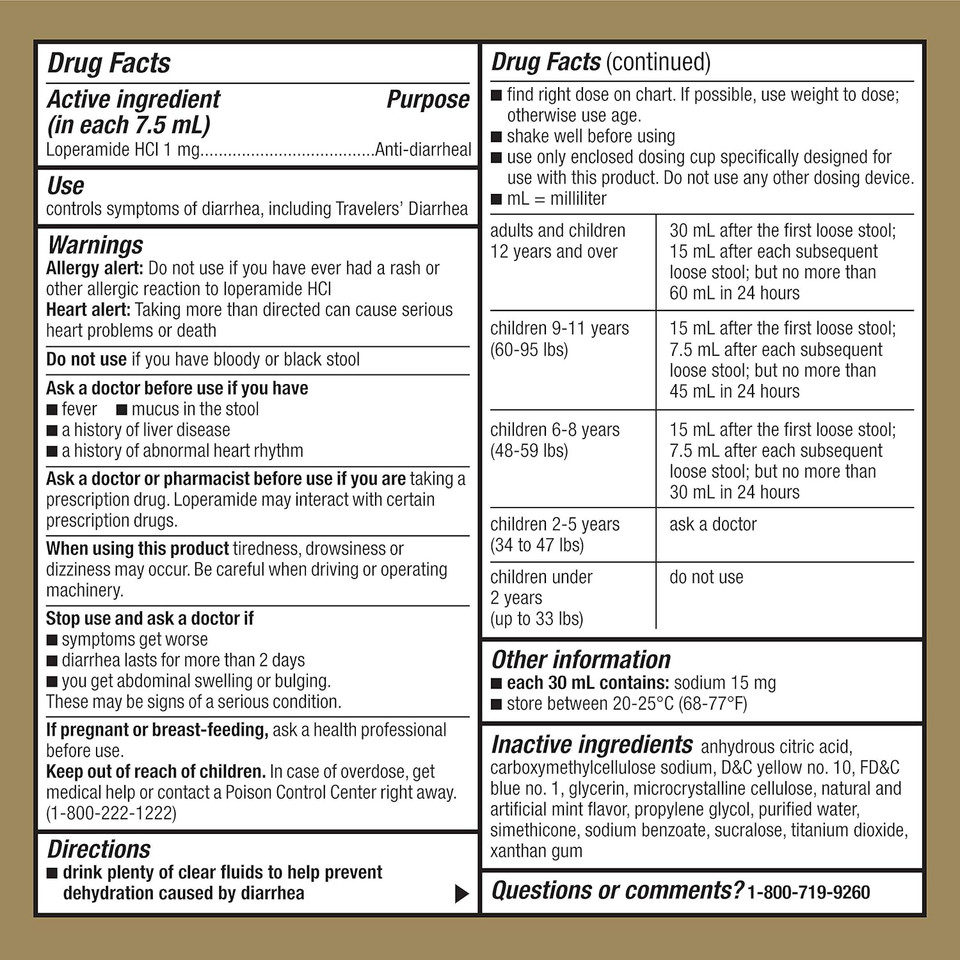 Goodsense Anti-Diarrheal Medicine, Loperamide Hydrochloride Oral Solution, 1 Mg Per 7.5 Ml, Mint Flavor, 4 Fluid Ounces