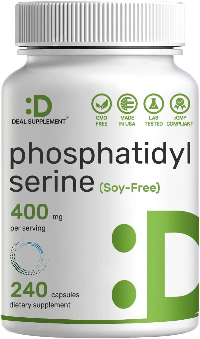 Phosphatidylserine Supplement, 400Mg Serving, 240 Capsules  Soy Free Sunflower Lecithin Source