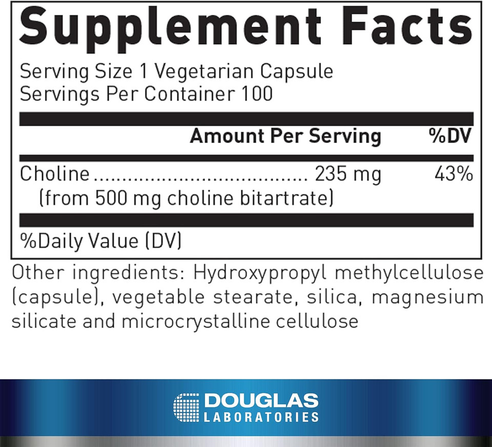 Douglas Laboratories Choline Bitartrate | Supplement To Support Liver, Neurological And Heart Health, Mental Focus, And Nervous System* | 100 Capsules