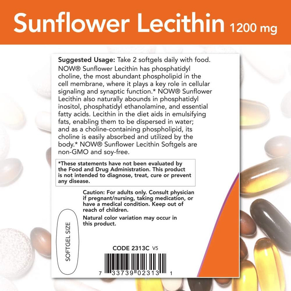 Now Foods Sunflower Lecithin 1200 Mg Soy-Free, Non-Gmo - 200 Softgels
