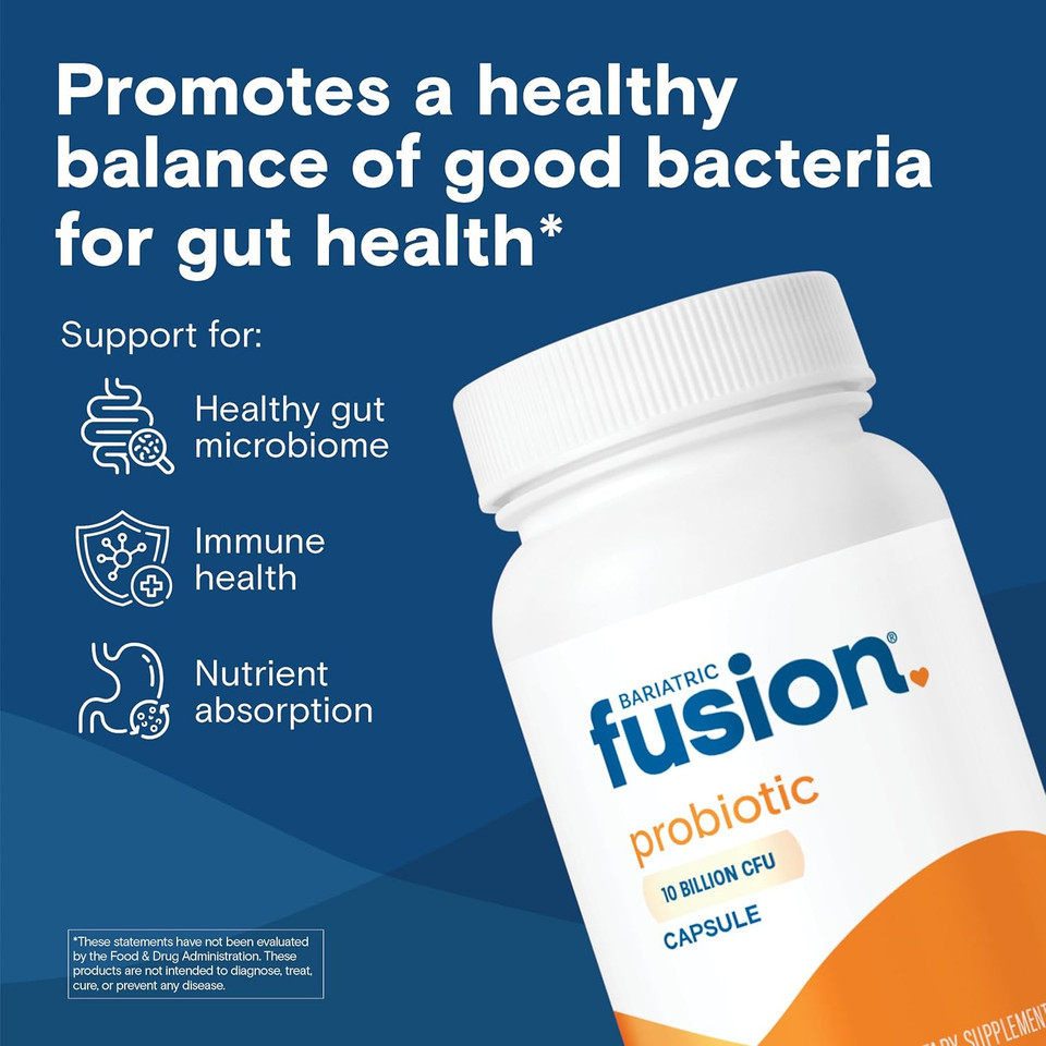 Bariatric Fusion Probiotic Capsule | Easy To Swallow Bariatric Vitamin | 10 Billion Cfu | Bacillus Coagulans | Support Digestive & Immune Health | 60 Count