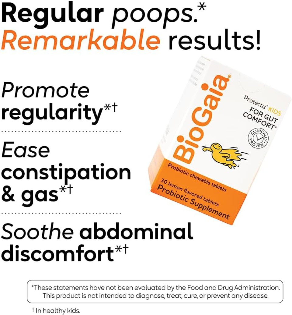 Biogaia Kids Probiotic | Ease Digestive Discomfort | Support Digestive Health & Regularity | Ages 3+ | Allergen, Dairy, Soy & Gluten Free | Pediatrician Trusted | 30 Day Supply | Lemon-Lime Flavored