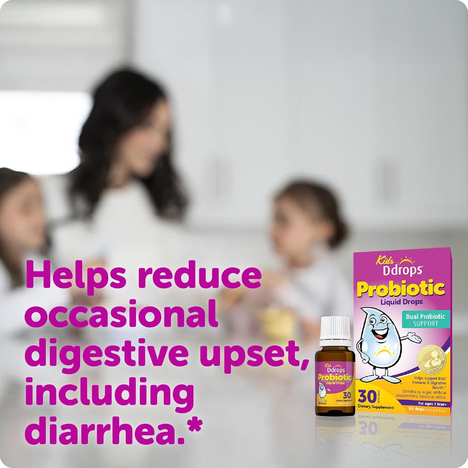 Ddrops Kids Probiotic Liquid Drops, Dual Probiotic Support, Helps Support Kids' Immune And Digestive Health, 30 Servings
