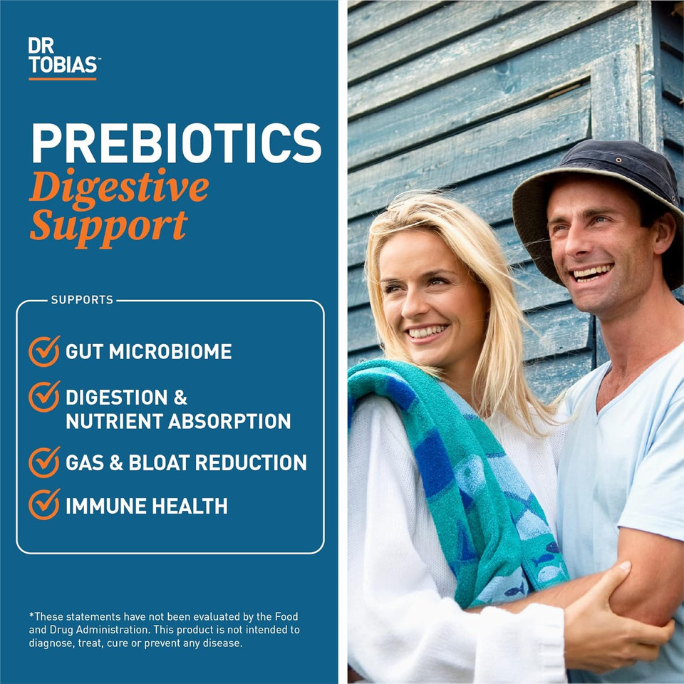 Dr. Tobias Prebiotics, Supports Digestion & Gut Health, Feed Good Probiotic Bacteria, Boost Gut Immune Function, Vegan & Non-Gmo Gut Health Supplements For Men And Women, 30 Capsules, 30 Servings