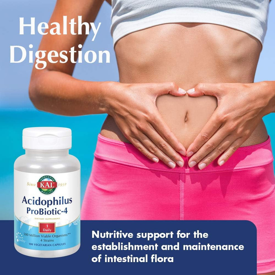 Kal Acidophilus Probiotic-4, 500 Million Cfus, Four Probiotic Strains, Probiotics For Women And Men, Freeze Dried, L. Acidophilus, L. Bulgaricus, S. Thermophilus, B. Bifidum, 100 Servings, 100 Vegcaps