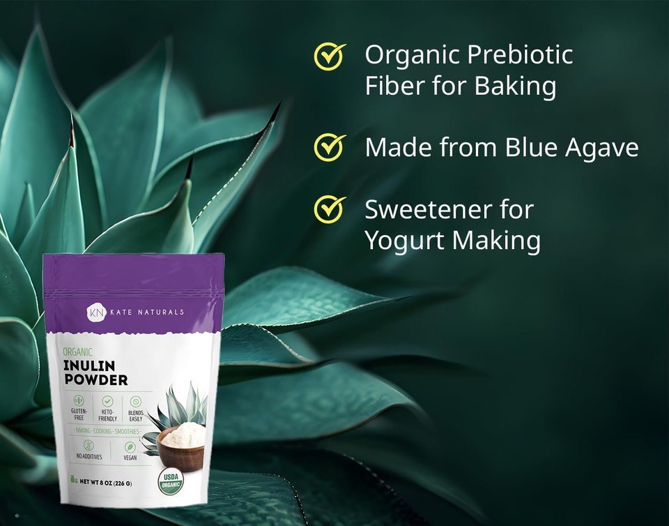Kate Naturals Inulin Powder Organic For Prebiotic Fiber And Gut Health. Mix Well With Coffee & Smoothies (8Oz, Organic, Blue Agave) Kate Naturals Inulin Powder Organic For Prebiotic Fiber And Gut Health. Mix Well With Coffee & Smoothies (8Oz, Organic, Blue Agave)