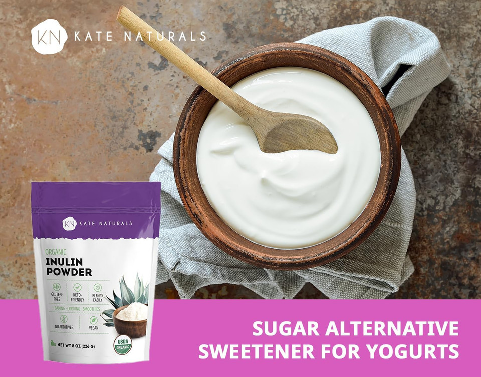 Kate Naturals Inulin Powder Organic For Prebiotic Fiber And Gut Health. Mix Well With Coffee & Smoothies (8Oz, Organic, Blue Agave) Kate Naturals Inulin Powder Organic For Prebiotic Fiber And Gut Health. Mix Well With Coffee & Smoothies (8Oz, Organic, Blue Agave)