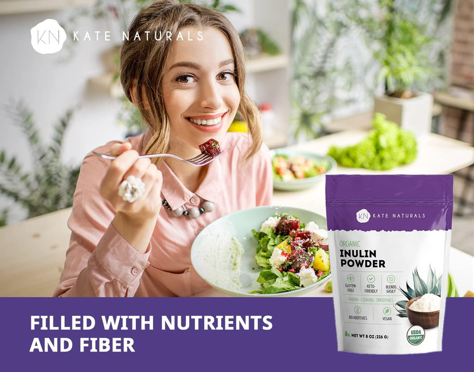 Kate Naturals Inulin Powder Organic For Prebiotic Fiber And Gut Health. Mix Well With Coffee & Smoothies (8Oz, Organic, Blue Agave) Kate Naturals Inulin Powder Organic For Prebiotic Fiber And Gut Health. Mix Well With Coffee & Smoothies (8Oz, Organic, Blue Agave)
