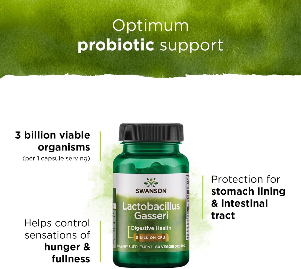 Swanson Lactobacillus Gasseri - Probiotic Supplement Supporting Digestive Health With 3 Billion Cfu - Design-Release Satiety & Fat Metabolism Support - (60 Veggie Capsules)