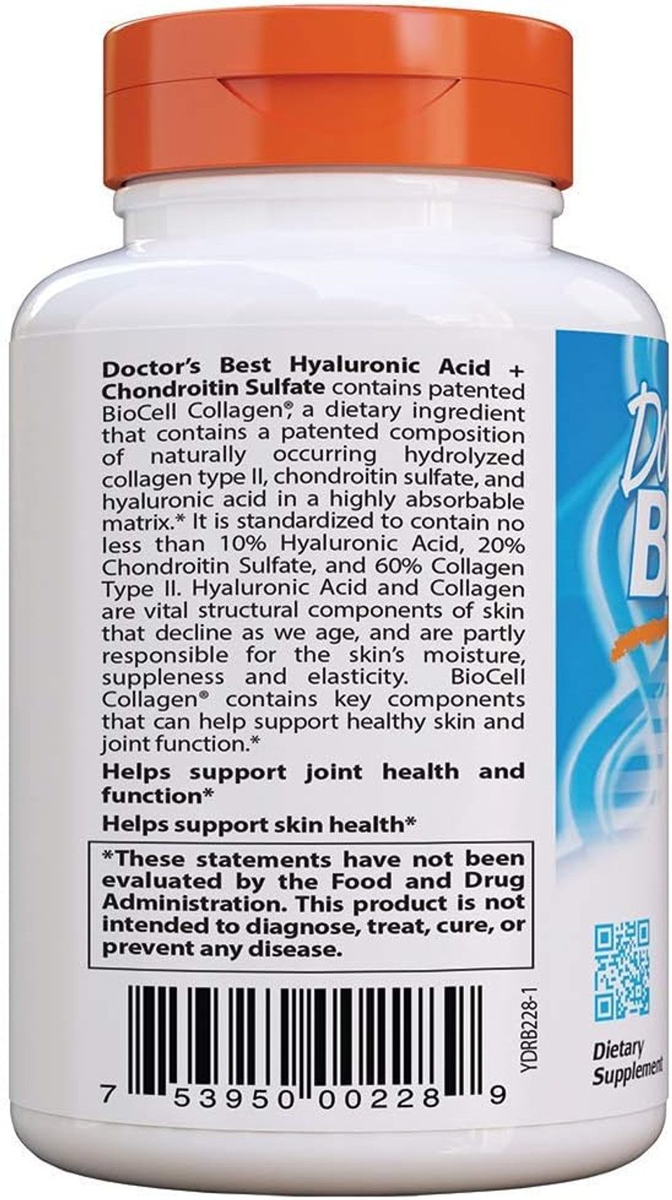 Doctor'S Best Hyaluronic Acid With Chondroitin Sulfate, Featuring Biocell Collagen, Non-Gmo, Gluten Free, Soy Free, Joint Support, 180 Count (Pack Of 1)