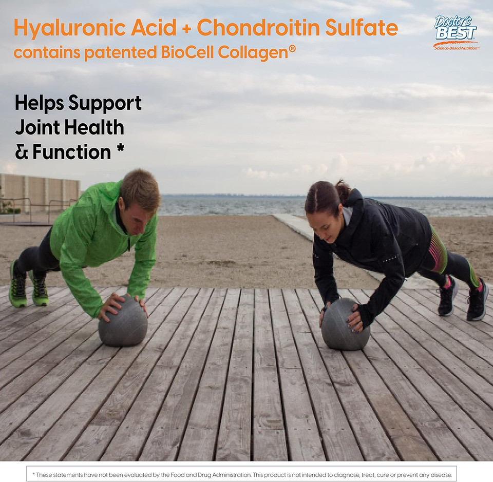 Doctor'S Best Hyaluronic Acid With Chondroitin Sulfate, Featuring Biocell Collagen, Non-Gmo, Gluten Free, Soy Free, Joint Support, 180 Count (Pack Of 1)