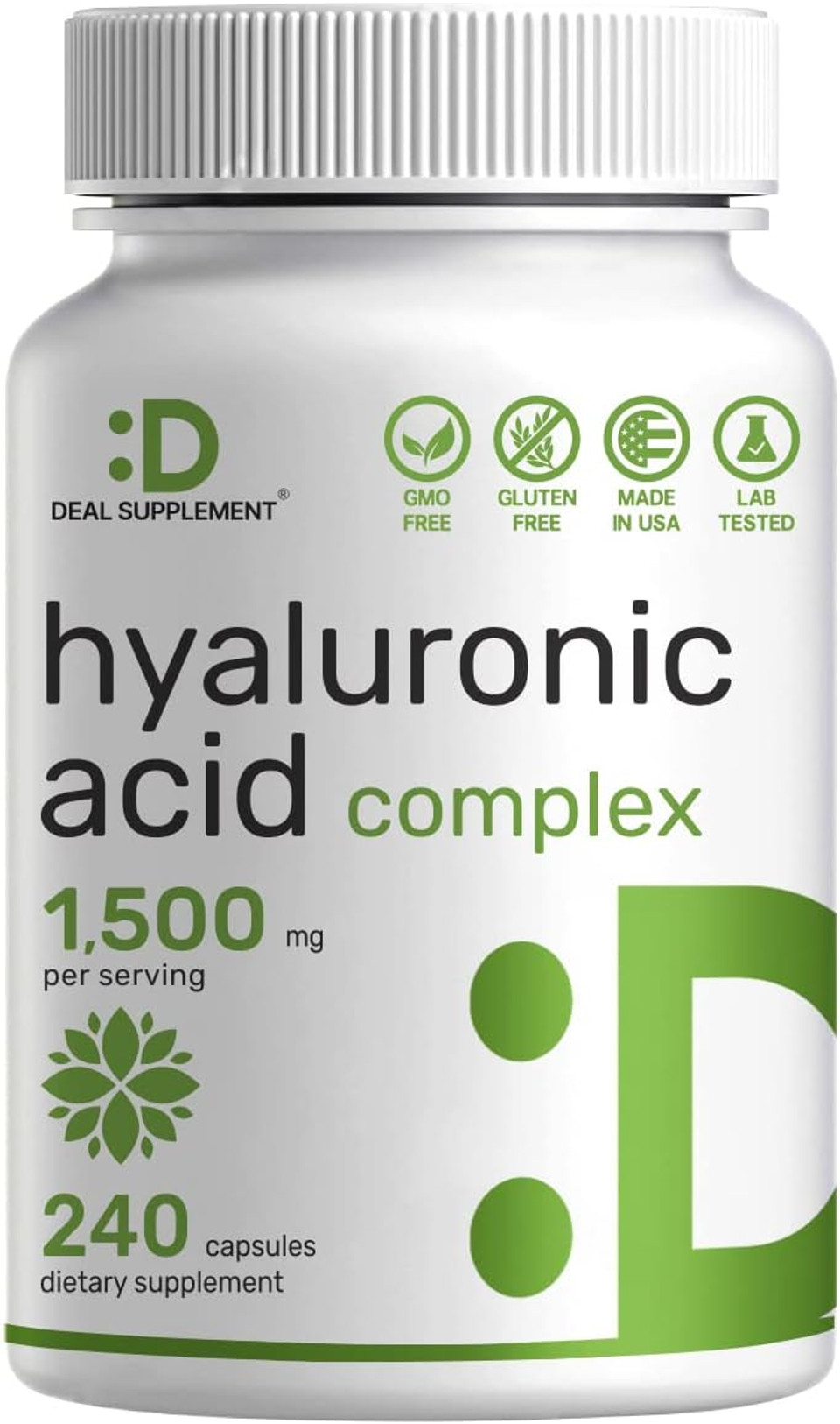 Hyaluronic Acid Supplements 1,500*Mg  240* Capsules, With Msm & Vitamin C  Pure 95% | Non-Gmo + Plant Based Ha  Supports Healthy Joints, Bones, Connective Tissue, & Skin Hydration