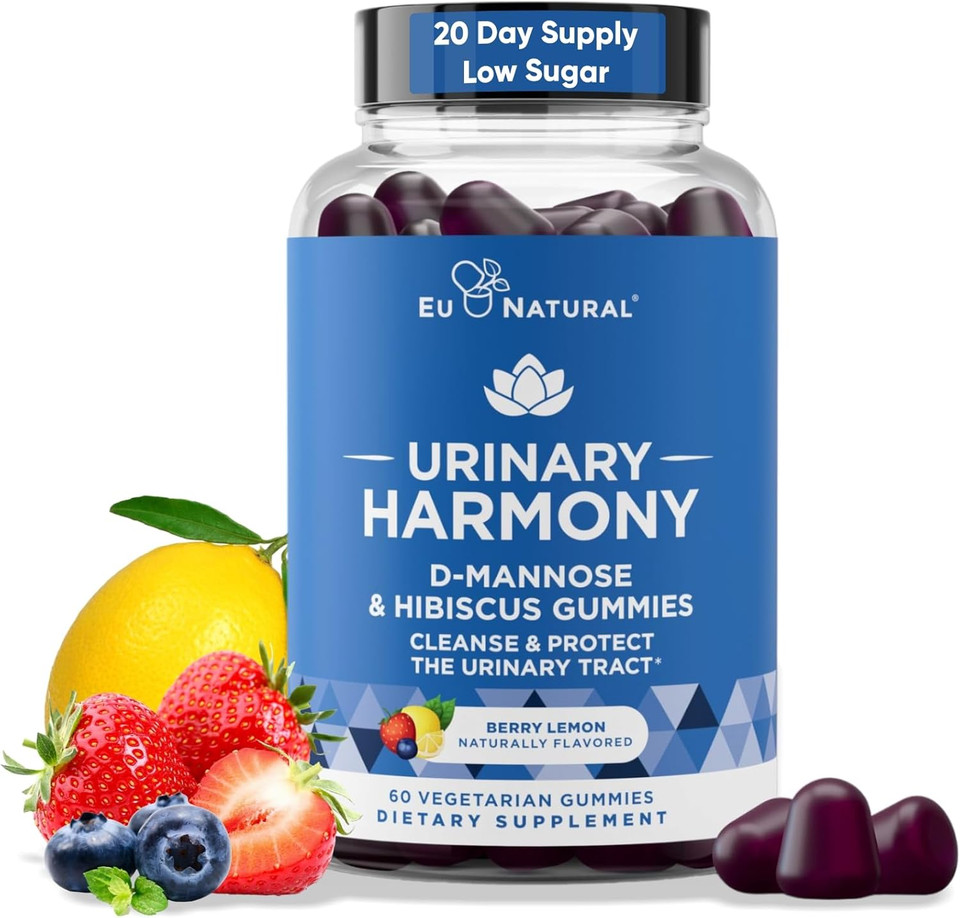 Urinary Harmony D Mannose Gummies For Urinary Tract Health  D-Mannose & Hibiscus Cleanse, Flush & Protect The Urinary System  Potent Formula, Drug Free  60 Berry Lemon Flavor Gummies, 20 Day Supply
