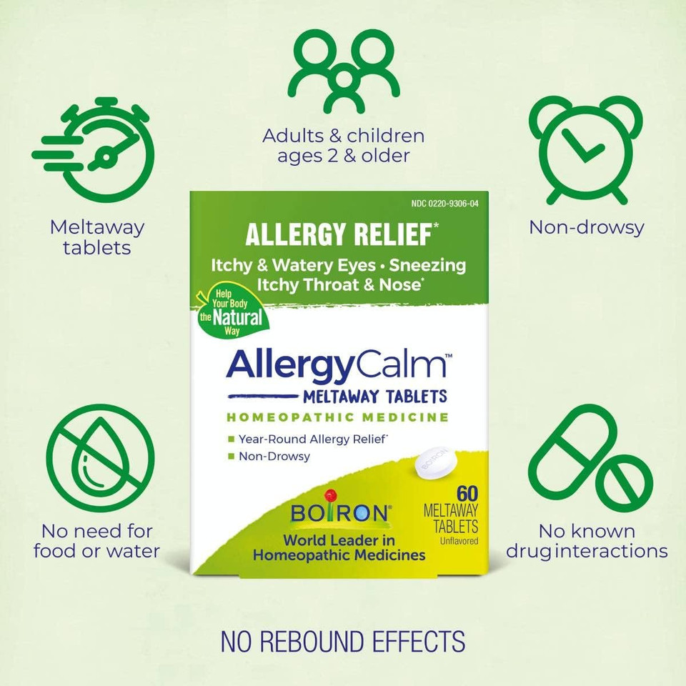 Boiron Allergycalm Tablets For Relief From Allergy And Hay Fever Symptoms Of Sneezing, Runny Nose, And Itchy Eyes Or Throat - 60 Count