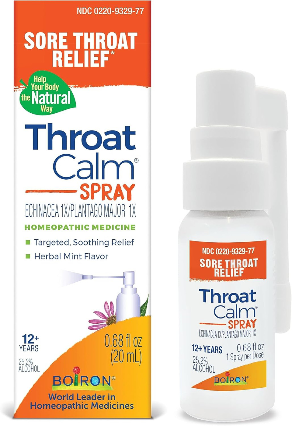 Boiron Throatcalm Spray For Soothing Sore Throat Relief - Plant-Powered With Echinacea  Natural, Mint-Like Herbal Flavor - Non-Numbing & Benzocaine-Free - .68 Fl Oz