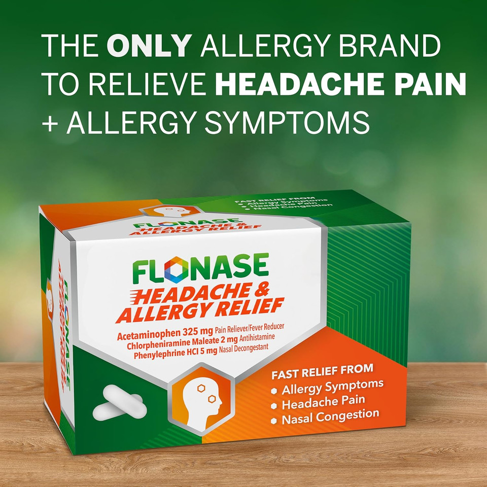 Flonase Headache And Allergy Relief Caplets With Acetaminophen 325 Mg, Chlorpheniramine Maleate 4 Mg And Phenylephrine Hcl 10 Mg Per 2 Caplet Dose - 96 Caplets Flonase Headache And Allergy Relief Caplets With Acetaminophen 325 Mg, Chlorpheniramine Maleate 4 Mg And Phenylephrine Hcl 10 Mg Per 2 Caplet Dose - 96 Caplets