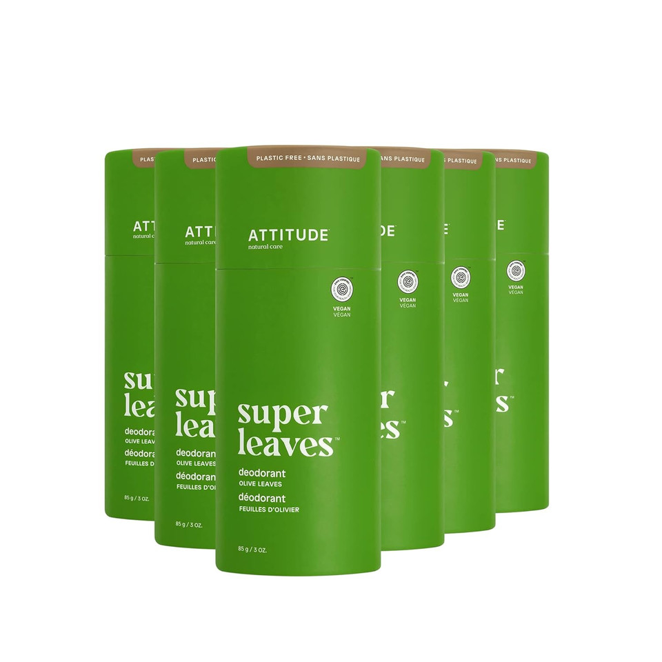 Attitude Plastic-Free Deodorant, Ewg Verified, Aluminum-Free, Dermatologically Tested, Plant And Mineral-Based, Vegan, Olive Leaves, 3 Ounces (Pack Of 6)3 Ounce (6 Count)