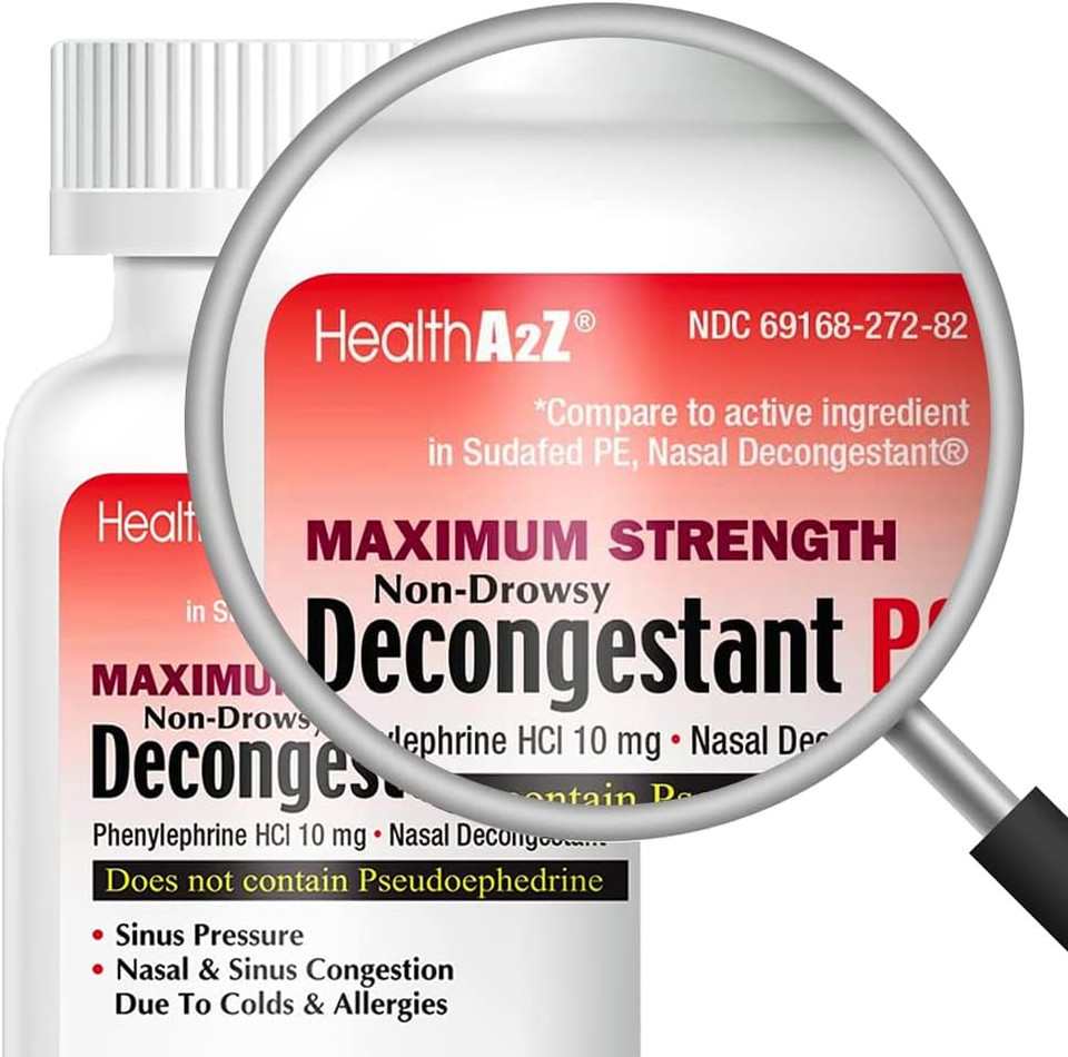 Healtha2Zã¢Â® Decongestant Pe | Phenylephrine Hcl 10 Mg | Maximum Strength | Non-Drowsy Nasal & Sinus Congestion Relief Due To Cold & Allergies (90 Count (Pack Of 1))