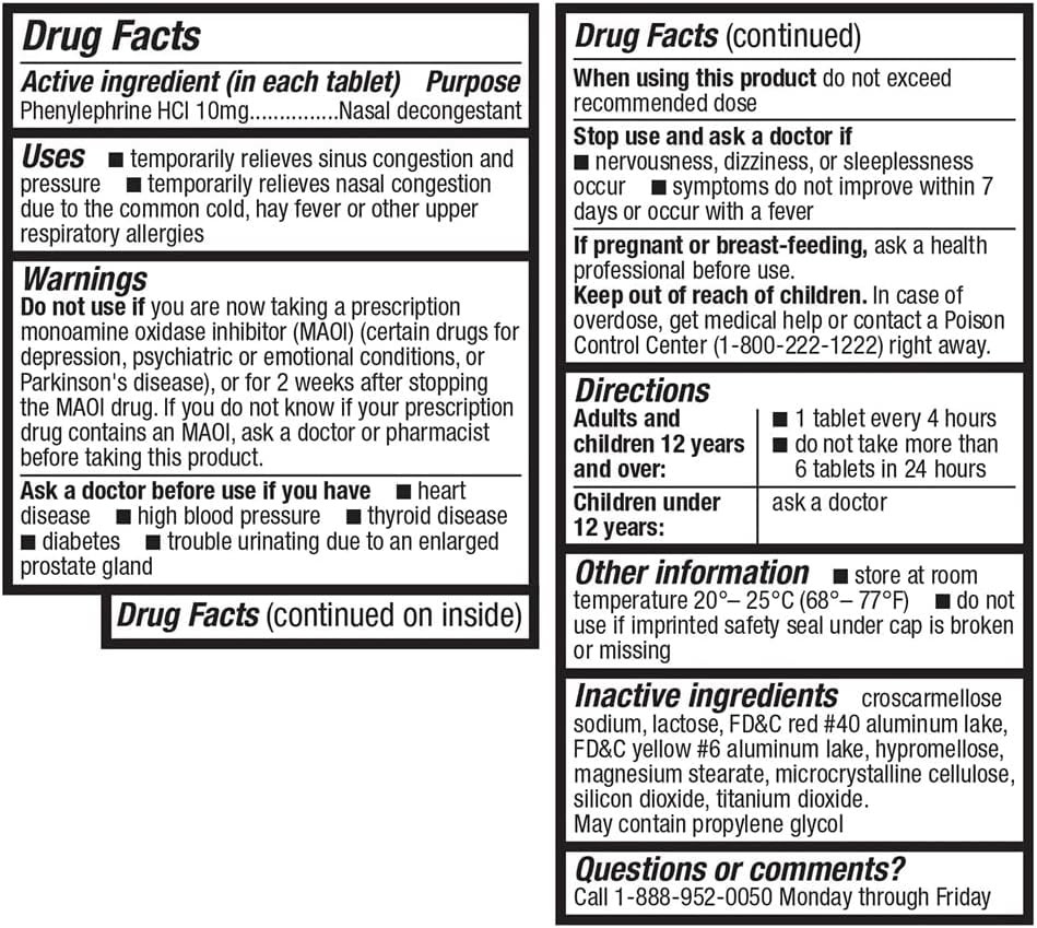 Healtha2Zã¢Â® Decongestant Pe | Phenylephrine Hcl 10 Mg | Maximum Strength | Non-Drowsy Nasal & Sinus Congestion Relief Due To Cold & Allergies (90 Count (Pack Of 1))
