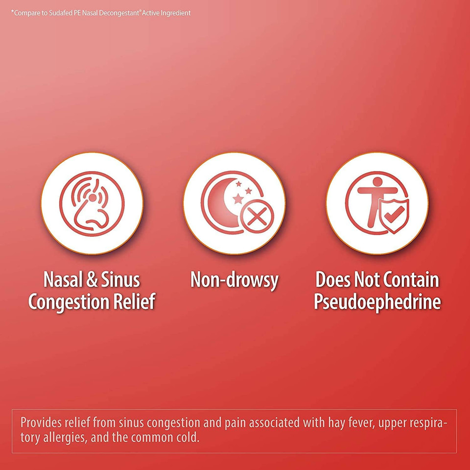 Healtha2Zã¢Â® Decongestant Pe | Phenylephrine Hcl 10 Mg | Maximum Strength | Non-Drowsy Nasal & Sinus Congestion Relief Due To Cold & Allergies (90 Count (Pack Of 1))