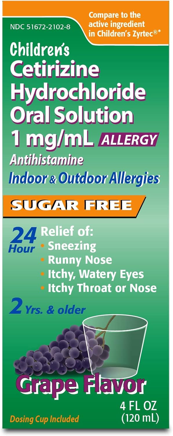 Taro Children'S Cetirizine Oral Solution Syrup Allergy Relief For Sneezing, Runny Nose, Itchy, Watery Eyes Grape Flavor | 2 Yrs. & Older