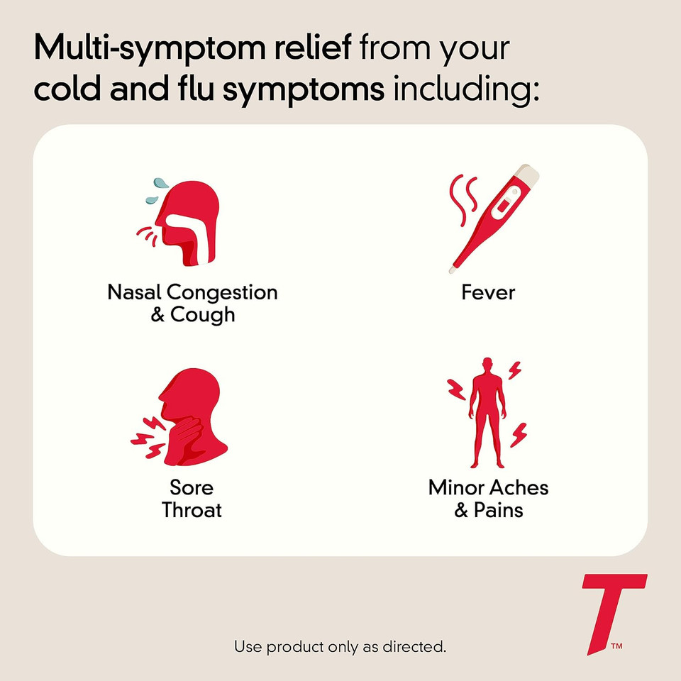 Tylenol Cold + Flu Severe Medicine Caplets For Cold, Flu, Fever & Cough Relief, 50 Pouches Of 2 Ct