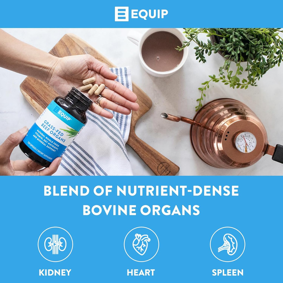 Equip Foods Grass-Fed Beef Organs - Grass Fed Beef Organ Supplement - Support Heart, Kidney & Spleen Health, Detox & Digestion, Vitality & Metabolism - Hormone, Antibiotic And Gmo Free - 120 Capsules