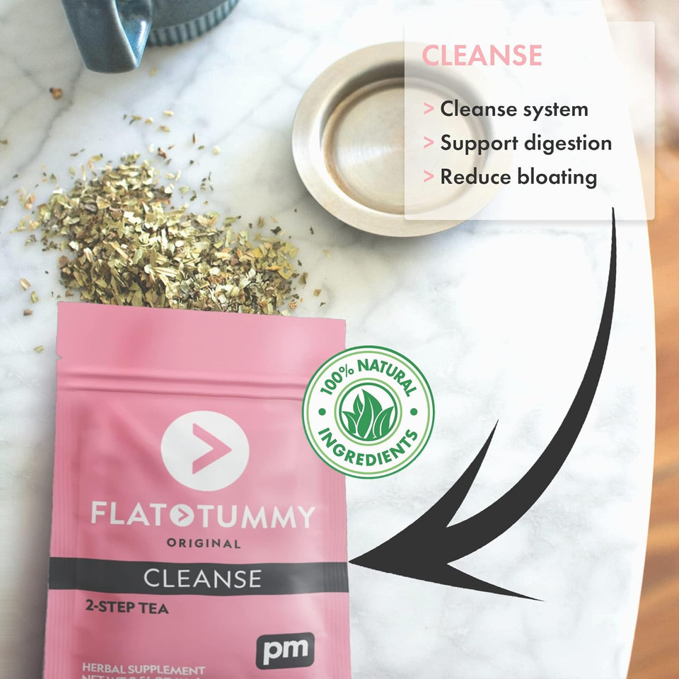 Flat Tummy Detox Tea (2 Week Program)  2-Step Detox Tea To Boost Energy & Reduce Bloating* - All Natural Detox Cleanse W/ Green Tea, Lemon Balm, Dandelion, Fennel, & More - Digestion Support