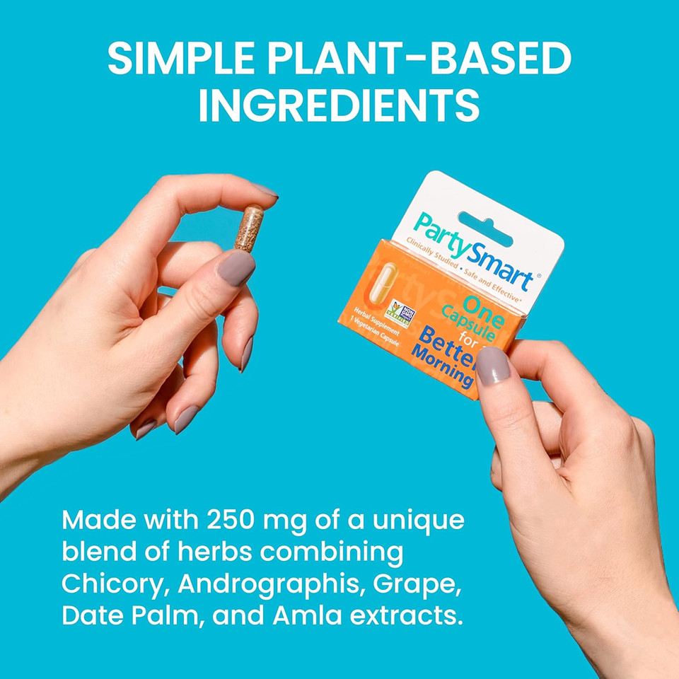 Himalaya Partysmart, One Capsule For A Better Morning After Drinking, Plant Based, Liver Support, Alcohol Breakdown, Clinically Studied, Non-Gmo, Herbal Supplement, 10 Capsules