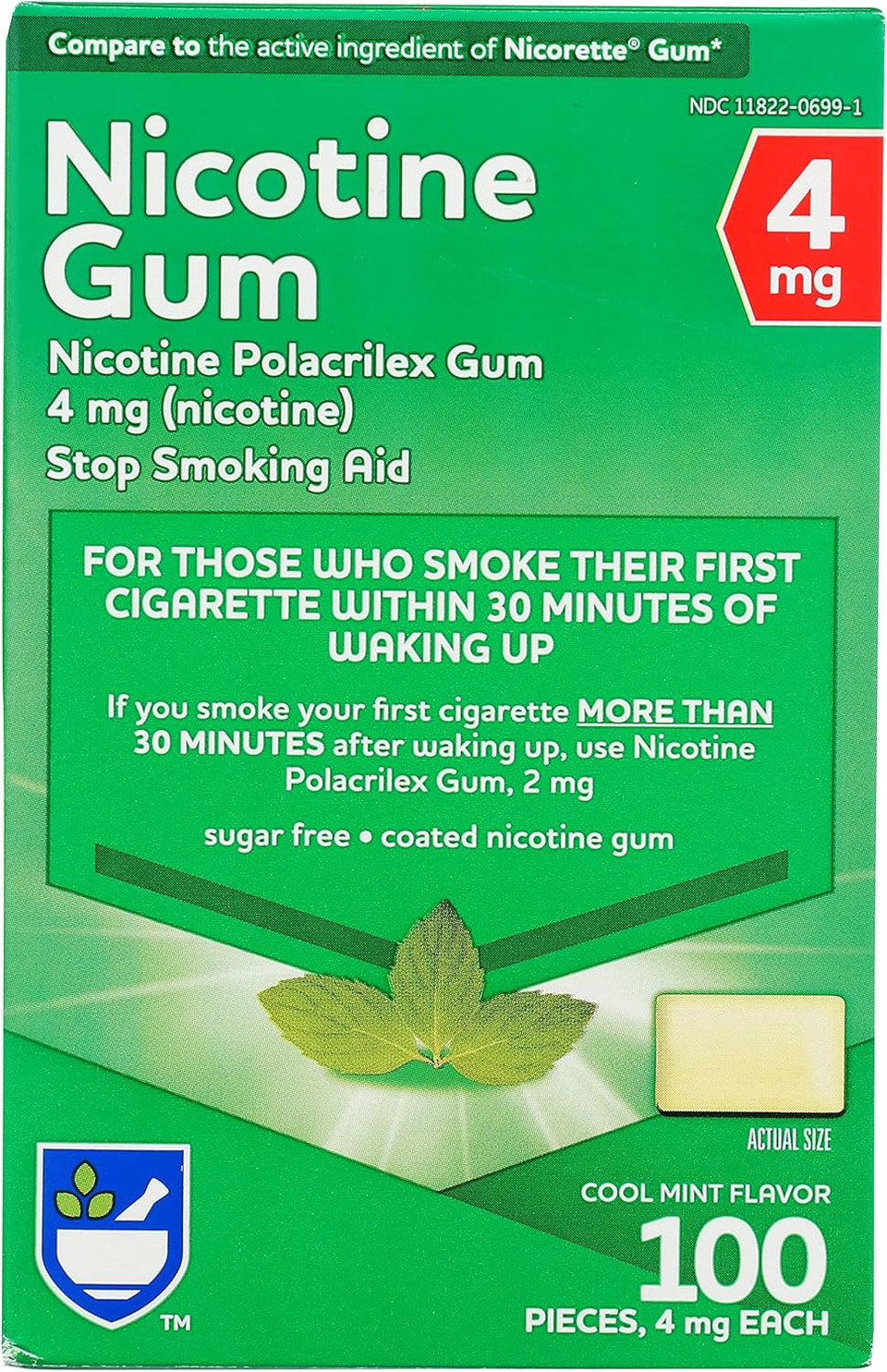 Rite Aid Nicotine Gum, Cool Mint Flavor, 4 Mg - 100 Count | Quit Smoking Aid | Nicotine Replacement Gum | Stop Smoking Aids That Work | Chewing Gum To Help You Quit Smoking | Coated Nicotine Gum