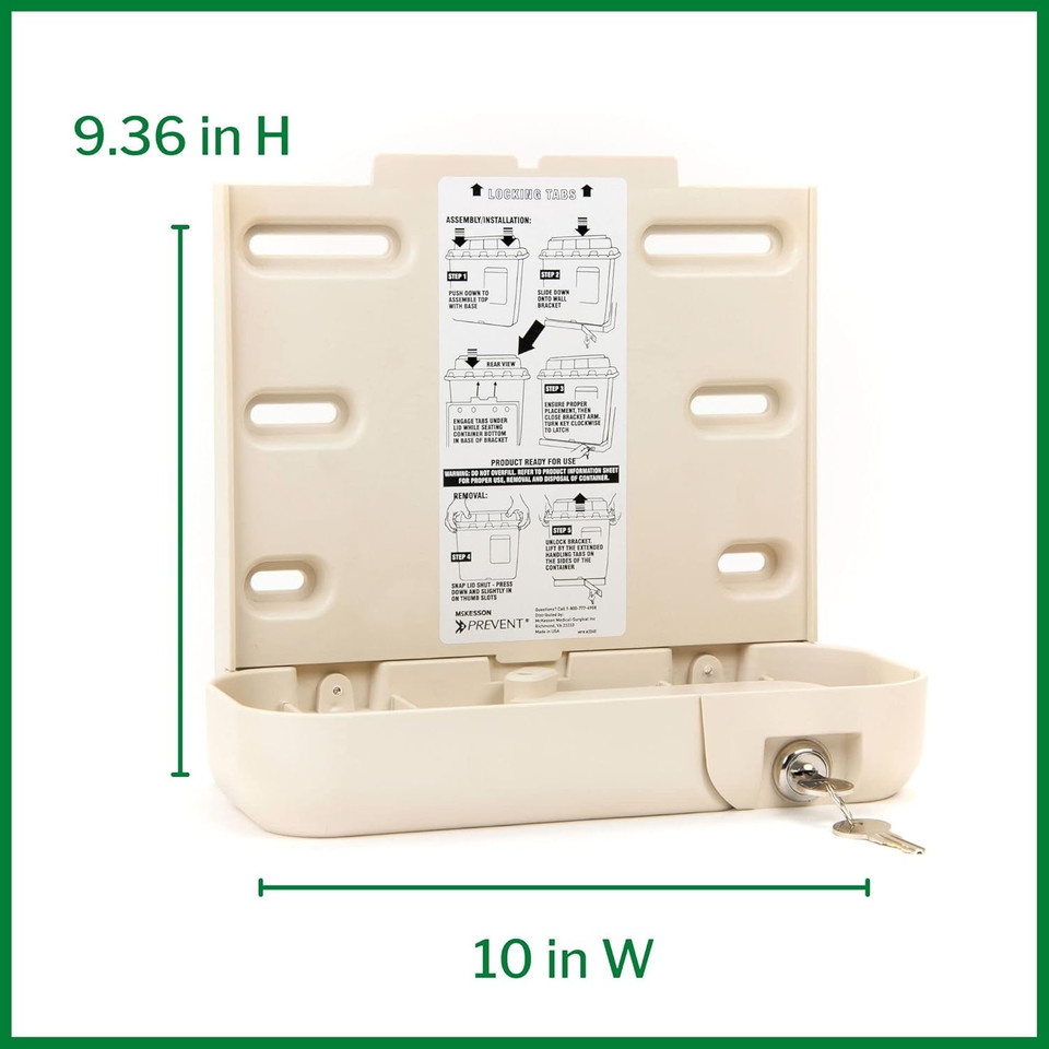 Mckesson Prevent Sharps Locking Wall Cabinet - For Biohazard Infectious Waste - 10 In X 4.35 In X 9.36 In, 1 Count