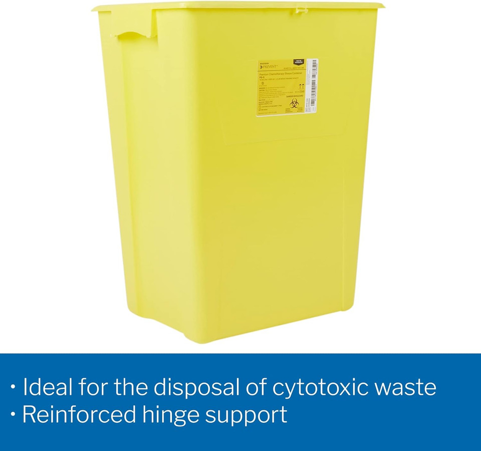 Mckesson Prevent Sharps Container For Chemotherapy Waste, Premium - Pg-Ii, Plastic, Vertical Entry, Hinged Lid - Yellow, 18 Gal, 13 In X 17 3/10 In X 24 3/5 In, 7 Count