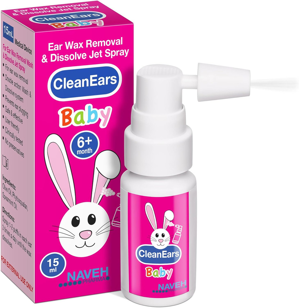 Naveh Pharma Cleanears Baby | Ear Wax Removal Kit Spray Ear Wax Softener Cleaner Ear Irrigation And Wax Dissolution | All-Natural Formula | Nonirritant  For Kids And Adults | 0.5 Fl Oz