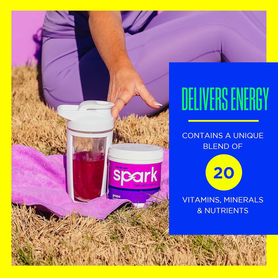 Advocare Spark Vitamin & Amino Acid Supplement - Focus & Energy Drink Powder Mix With Vitamin A, B-6, C & E - Also Includes L-Carnitine & L-Tyrosine - Grape, 10.5 Oz