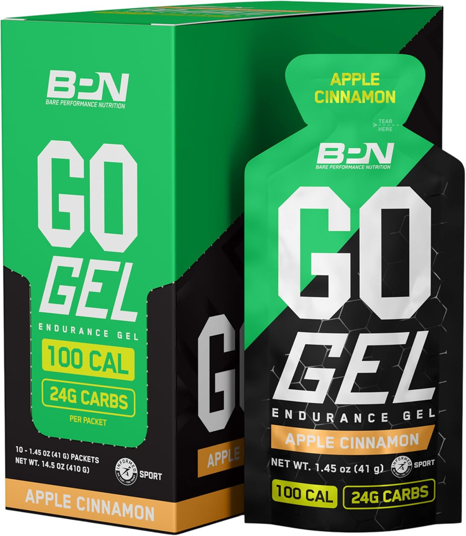 Bare Performance Nutrition, Bpn Go Gel Endurance Gel, Vegan + Gluten Free Running Gel With 24G Of Carbohydrates & 100 Calories Per Gel Pack, 10 Single-Serving Gel Packs, Apple Cinnamon