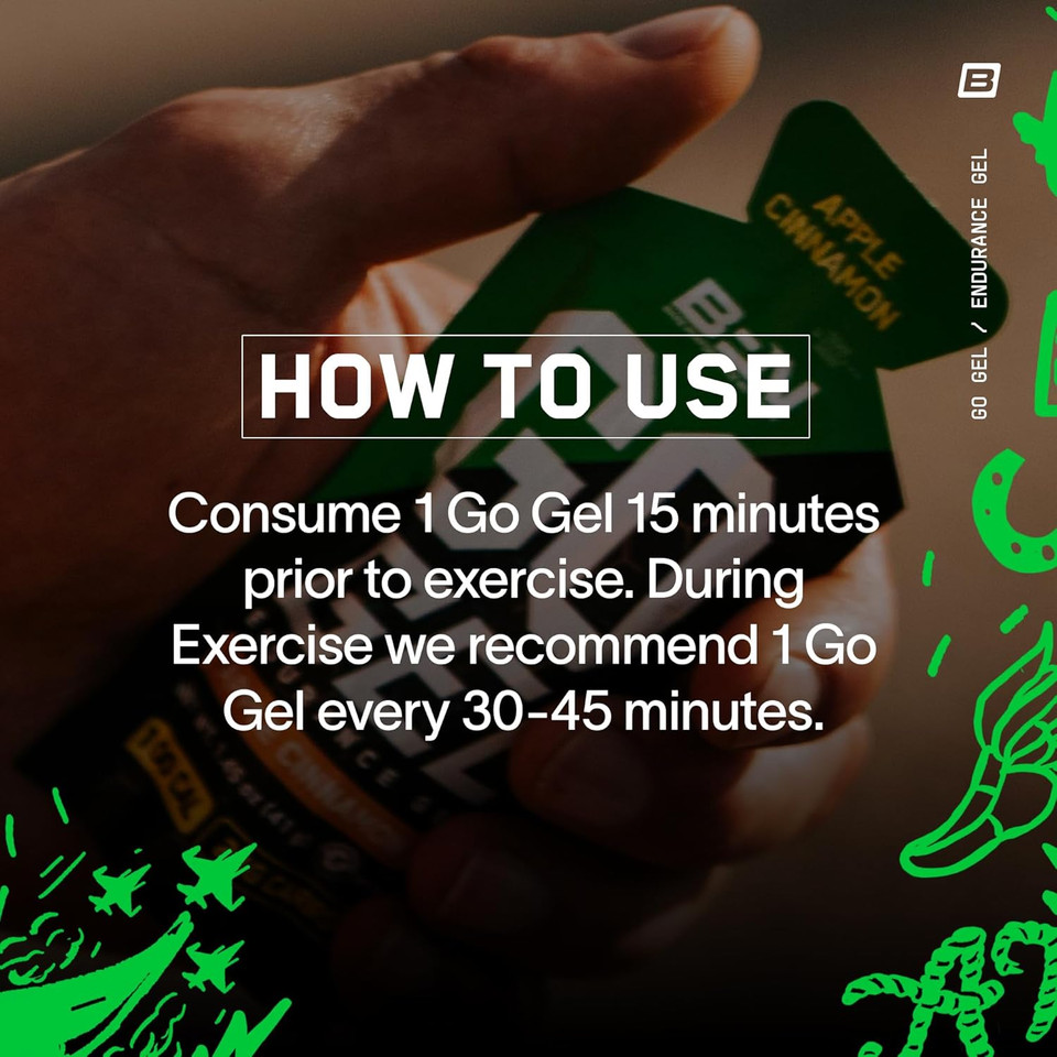 Bare Performance Nutrition, Bpn Go Gel Endurance Gel, Vegan + Gluten Free Running Gel With 24G Of Carbohydrates & 100 Calories Per Gel Pack, 10 Single-Serving Gel Packs, Apple Cinnamon