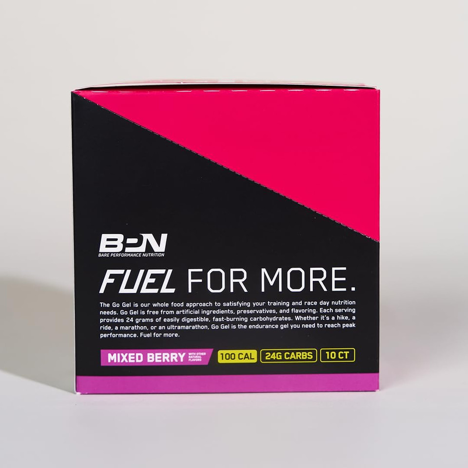 Bare Performance Nutrition, Bpn Go Gel Endurance Gel, Vegan + Gluten Free Running Gel With 24G Of Carbohydrates & 100 Calories Per Gel Pack, 10 Single-Serving Gel Packs, Mixed Berry
