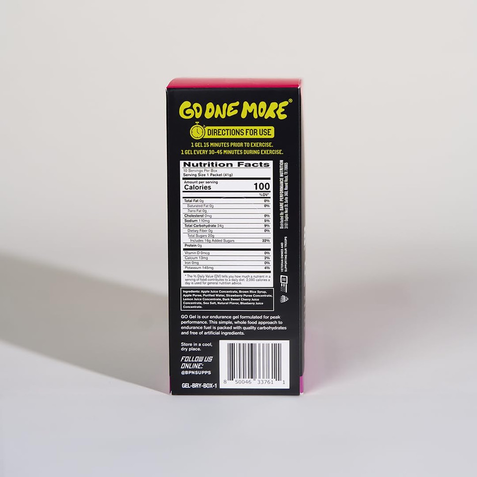 Bare Performance Nutrition, Bpn Go Gel Endurance Gel, Vegan + Gluten Free Running Gel With 24G Of Carbohydrates & 100 Calories Per Gel Pack, 10 Single-Serving Gel Packs, Mixed Berry
